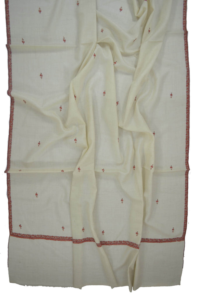 White Base Hashi Dar Pashmina Shawl