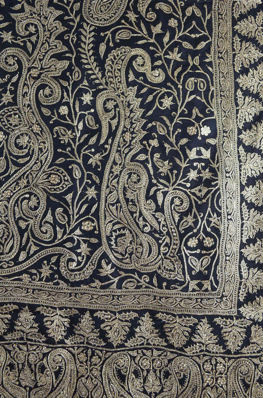 2.5 Yard Black Pashmina Jamawar Full Tilla Embroidery Shawl