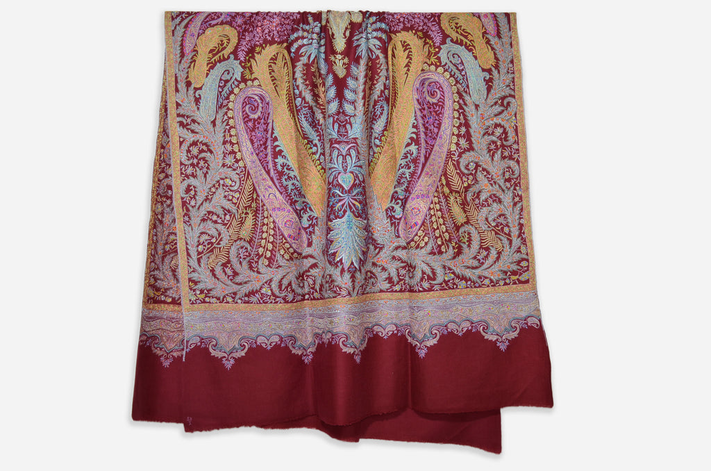 Maroon Kashmir Pashmina Jamawar Shawl