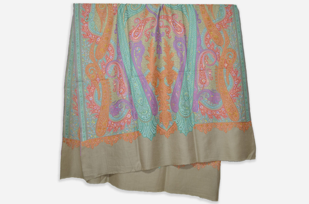 Beige Kashmir Pashmina Jamawar Shawl
