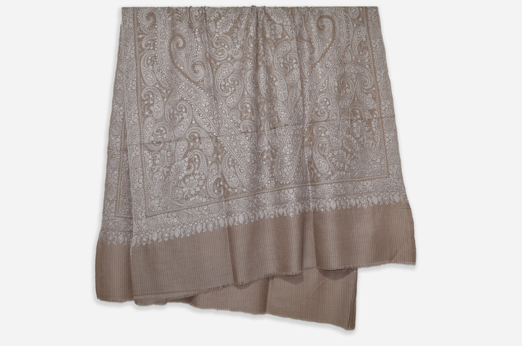 Un-Dyed Natural Kashmir Pashmina Jamawar Shawl