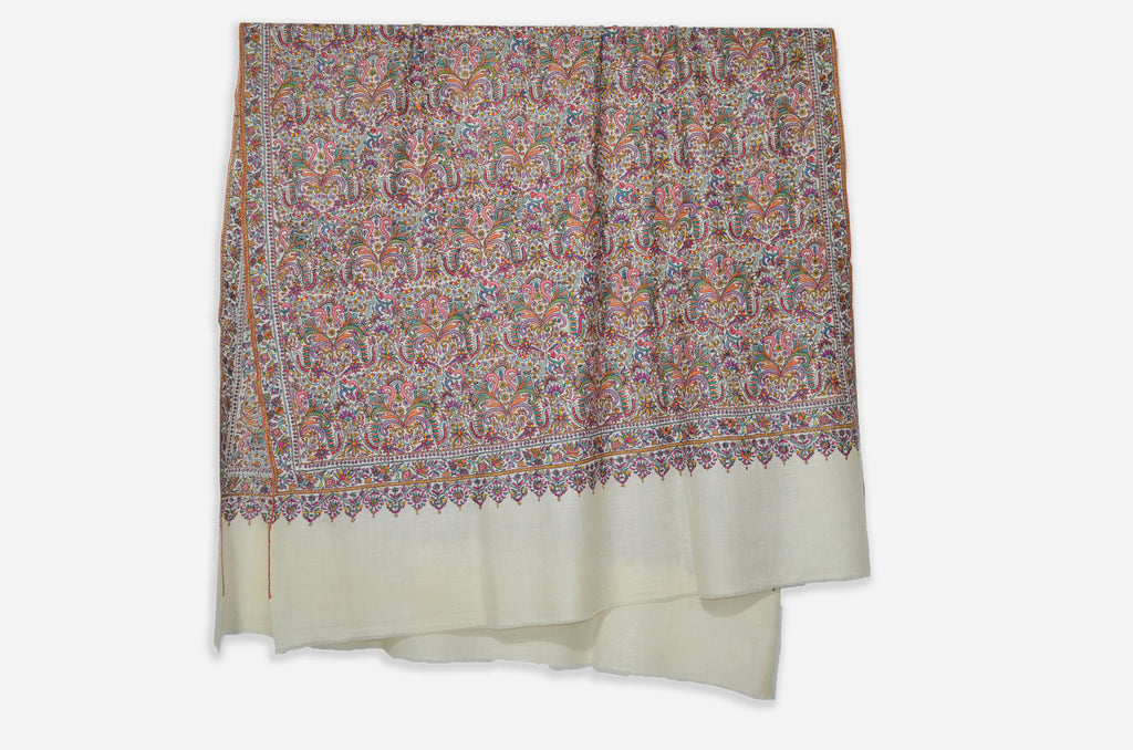 Ivory Kashmir Pashmina Jamawar Shawl
