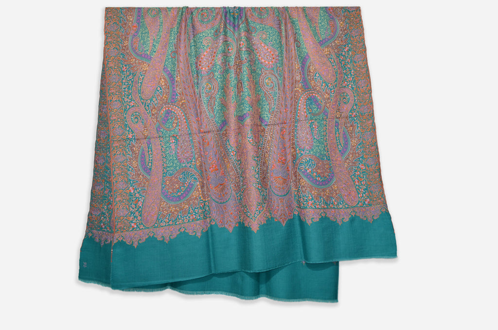 Turquoise Pashmina Jamawar Shawl