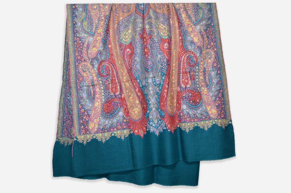 Teal Green Pashmina Jamawar Shawl