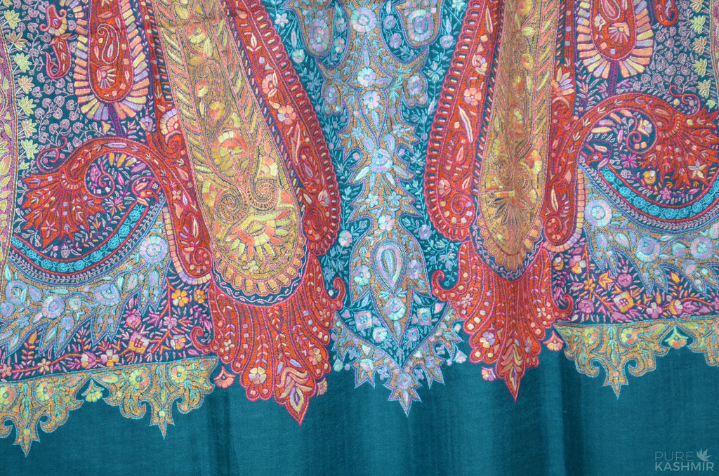 Teal Green Pashmina Jamawar Shawl