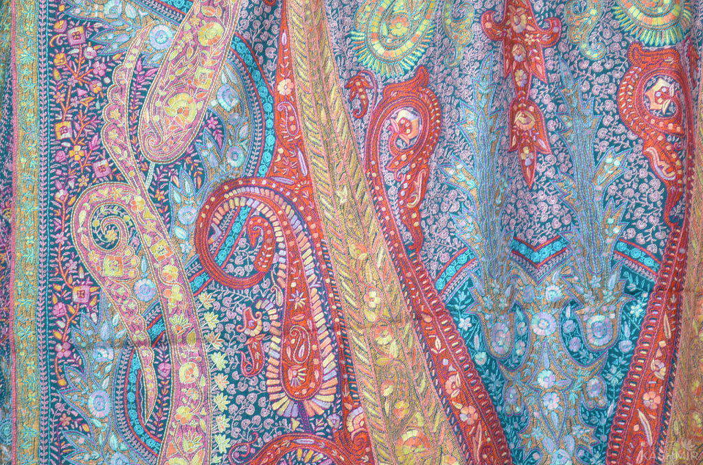 Teal Green Pashmina Jamawar Shawl