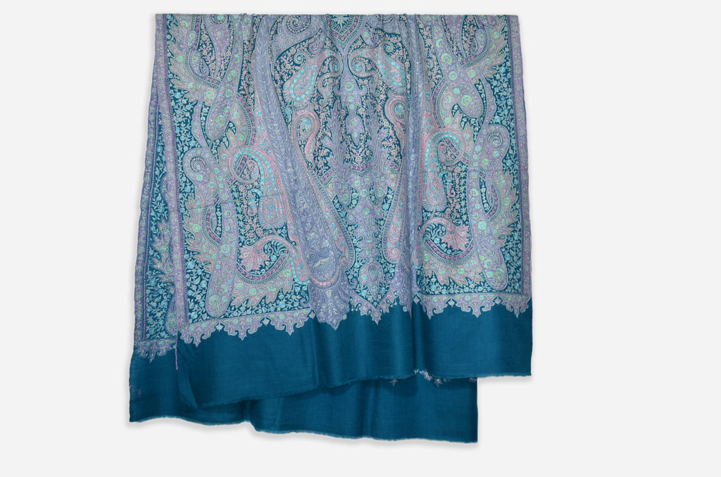Teal Green Pashmina Jamawar Shawl