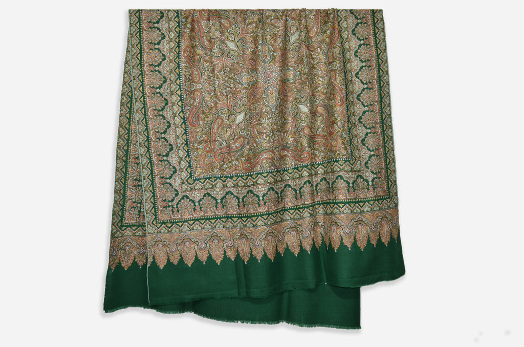 Bottle Green Pashmina Jamawar Shawl