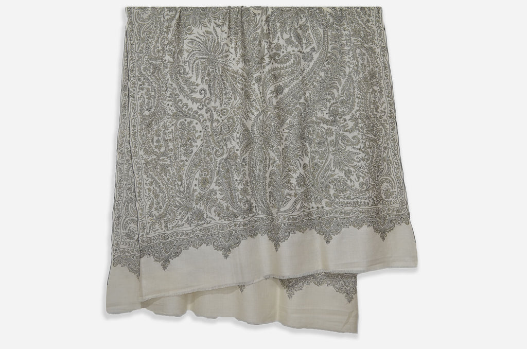 Ivory Pashmina Jamawar Shawl