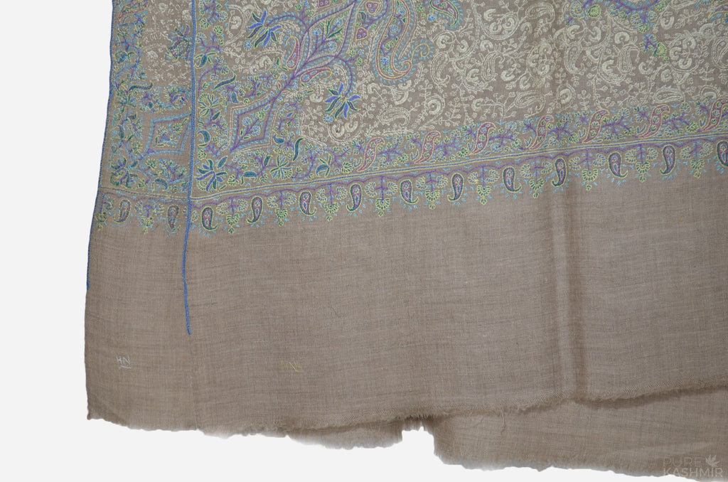 Beige Cashmere Pashmina Jamawar Shawl