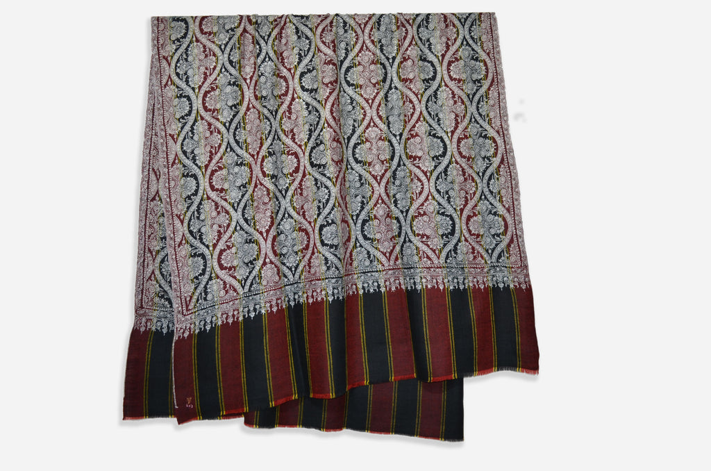 Black Stripes Pashmina Jamawar Shawl