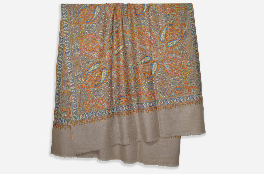 Un-Dyed Natural Both Side Embroidery Pashmina Jamawar Shawl