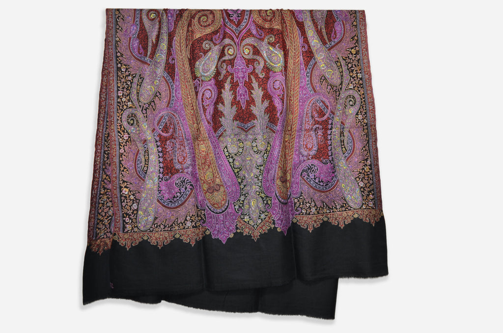 Black Embroidery Pashmina Jamawar Shawl