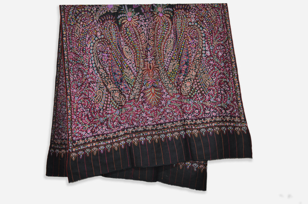 Black Kalamkari Pashmina Jamawar Shawl