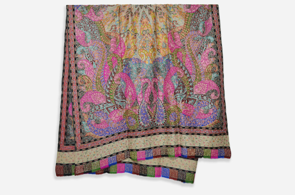 Black Kalamkari Pashmina Jamawar Shawl