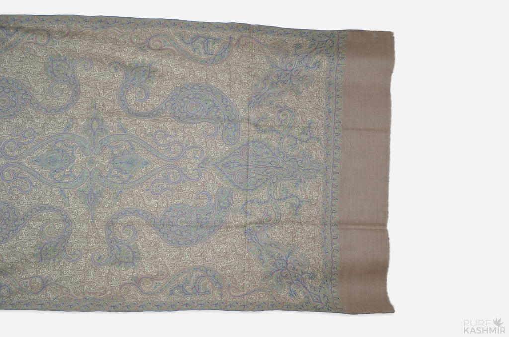 Beige Cashmere Pashmina Jamawar Shawl
