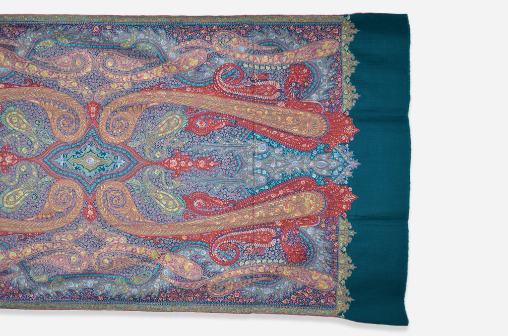 Teal Green Pashmina Jamawar Shawl