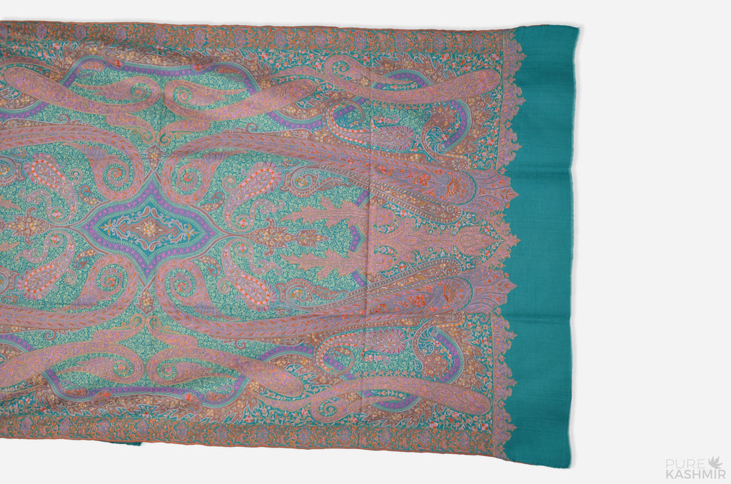 Turquoise Pashmina Jamawar Shawl