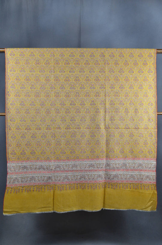 2.5 Yard Pashmina Jamawar Full Embroidery Shawl in Yellow Base