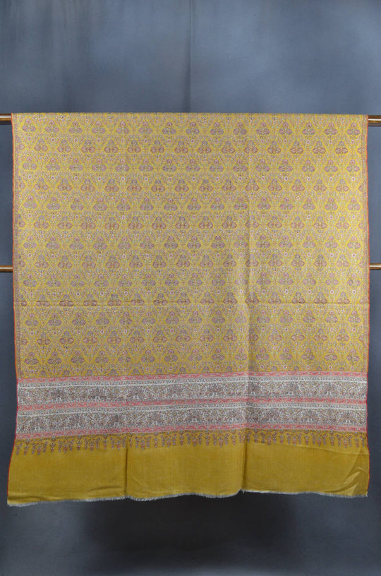 2.5 Yard Pashmina Jamawar Full Embroidery Shawl in Yellow Base