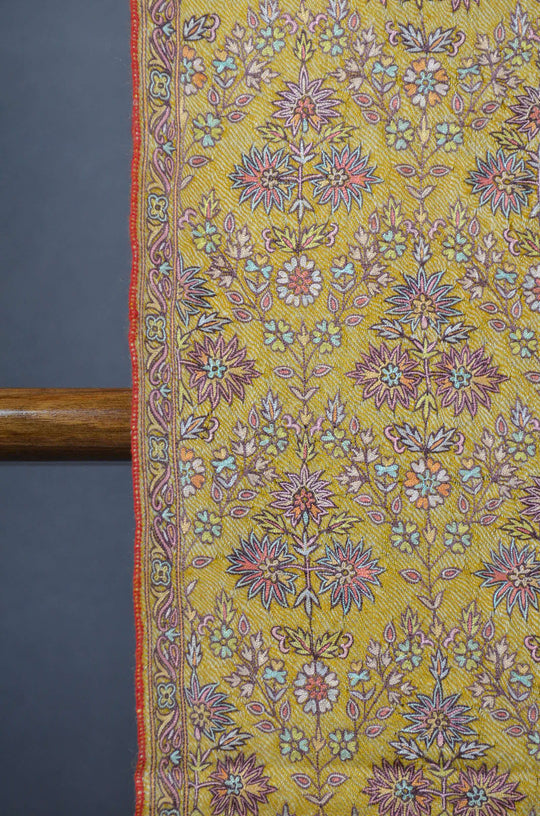 2.5 Yard Pashmina Jamawar Full Embroidery Shawl in Yellow Base
