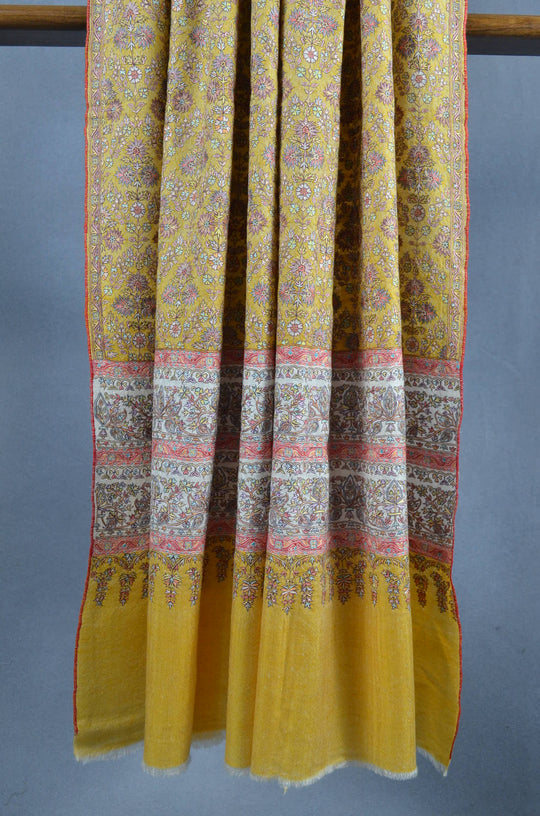 2.5 Yard Pashmina Jamawar Full Embroidery Shawl in Yellow Base