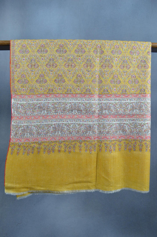 2.5 Yard Pashmina Jamawar Full Embroidery Shawl in Yellow Base