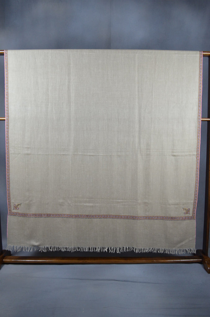 3 Yard Pashmina Pink Border Embroidery Shawl in Natural Base