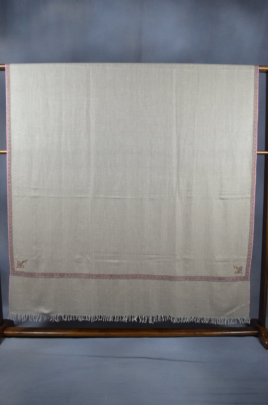 3 Yard Pashmina Pink Border Embroidery Shawl in Natural Base