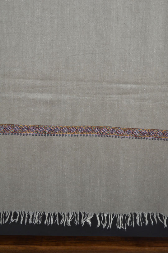 3 Yard Pashmina Pink Border Embroidery Shawl in Natural Base