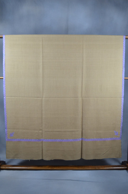 3 Yard Pashmina Purple Border Embroidery Shawl in Natural Base