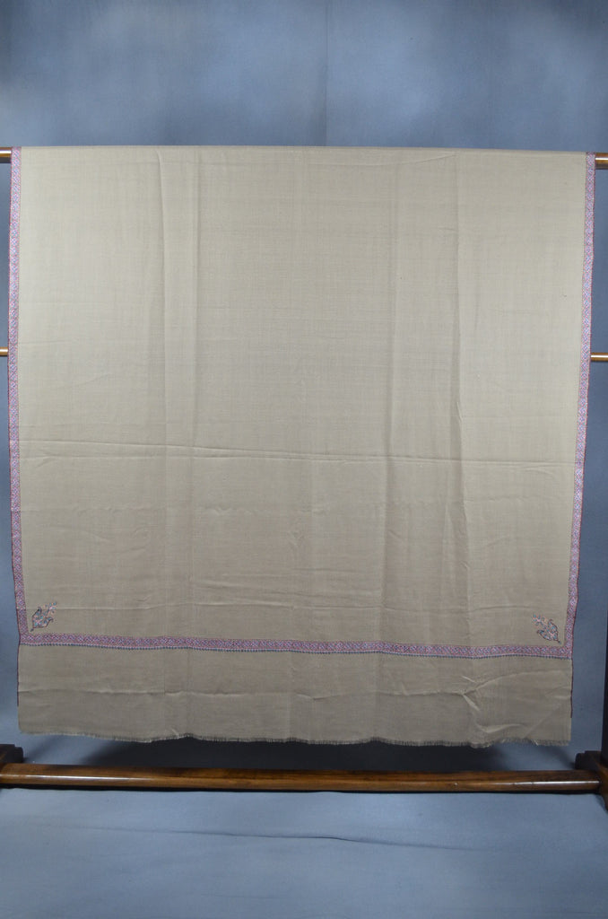 3 Yard Pashmina Turquoise & Pink Border Embroidery Shawl in Natural Base