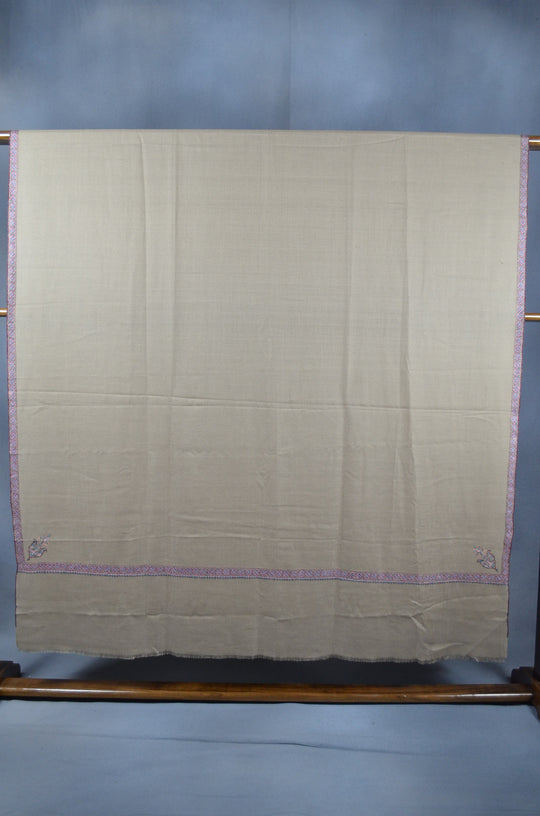 3 Yard Pashmina Turquoise & Pink Border Embroidery Shawl in Natural Base
