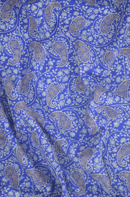 Vivid Blue Design Embroidery Jamawar