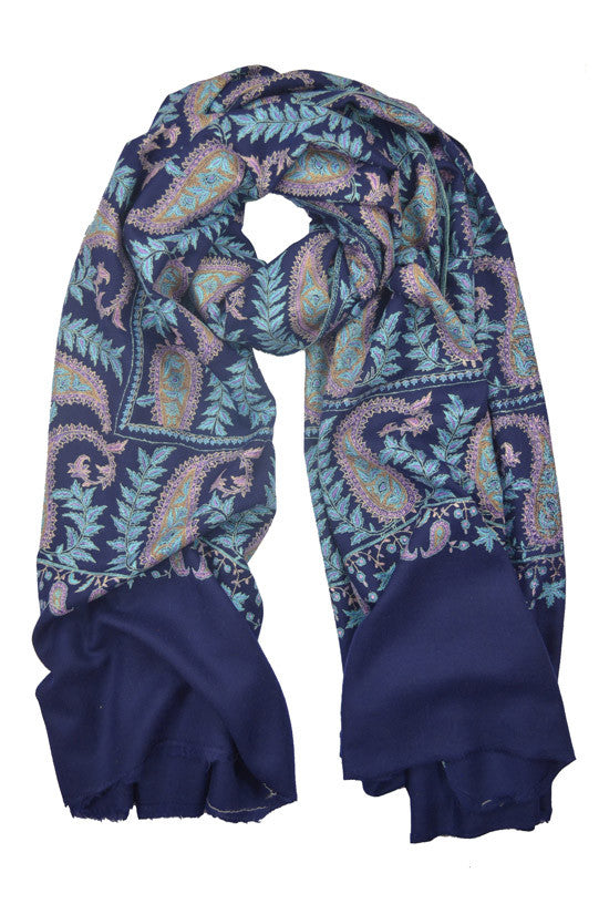 Dark Blue Design Embroidery Jamawar