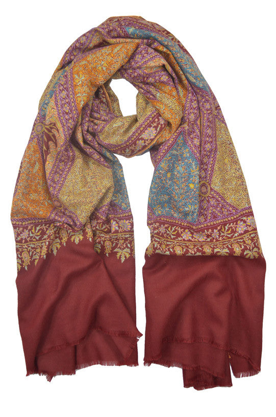 Maroon Design Embroidery Jamawar