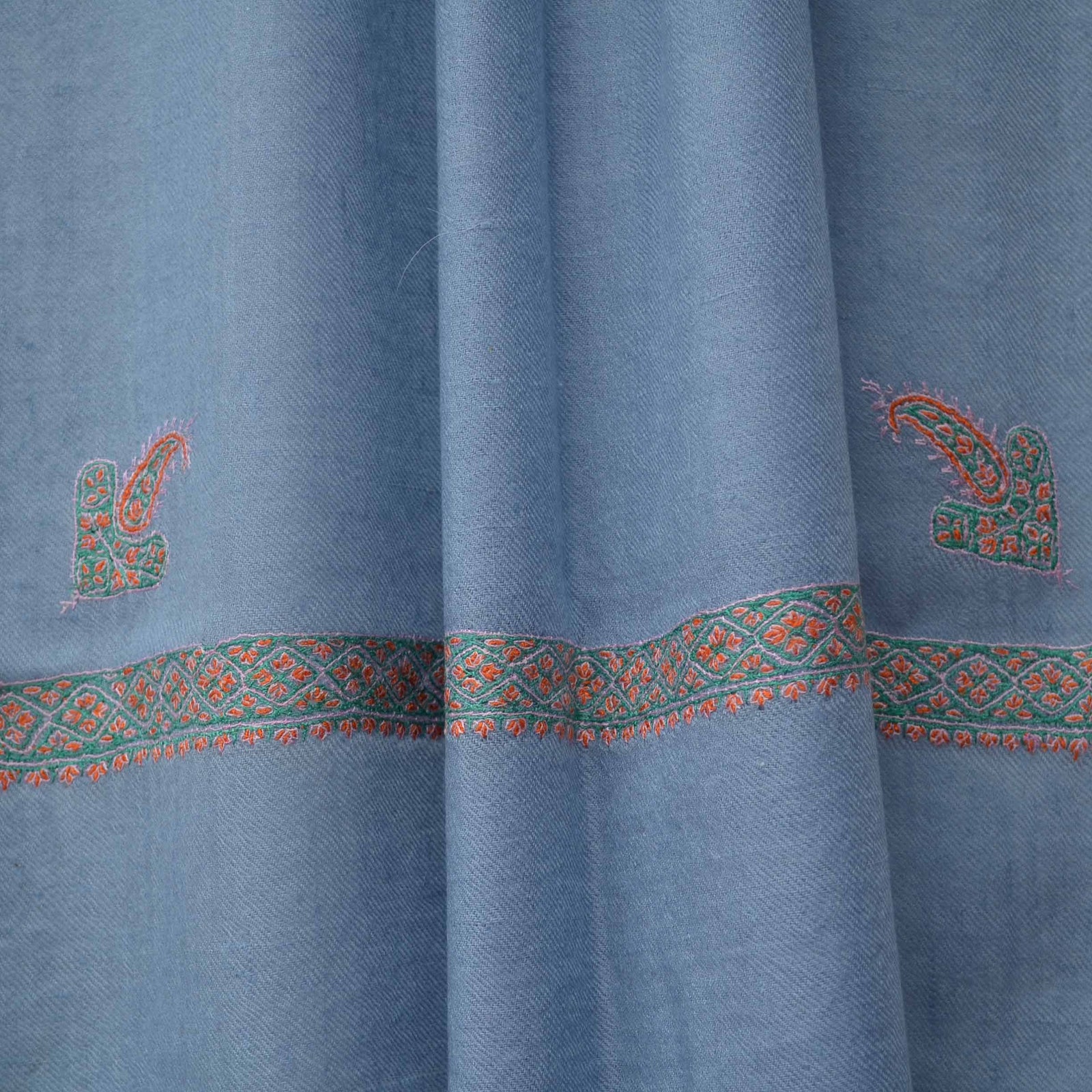 blue cashmere embroidered scarf