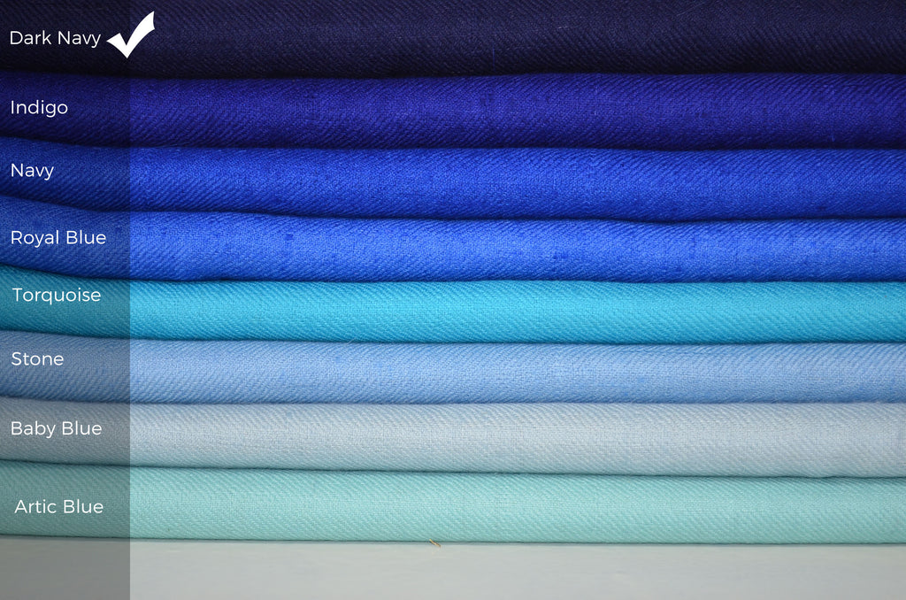 Beautifully light and scrumptiously soft "Dark Navy" Cashmere Scarf is hand woven from the highest grade of 100% pure Cashmere from Kashmir.