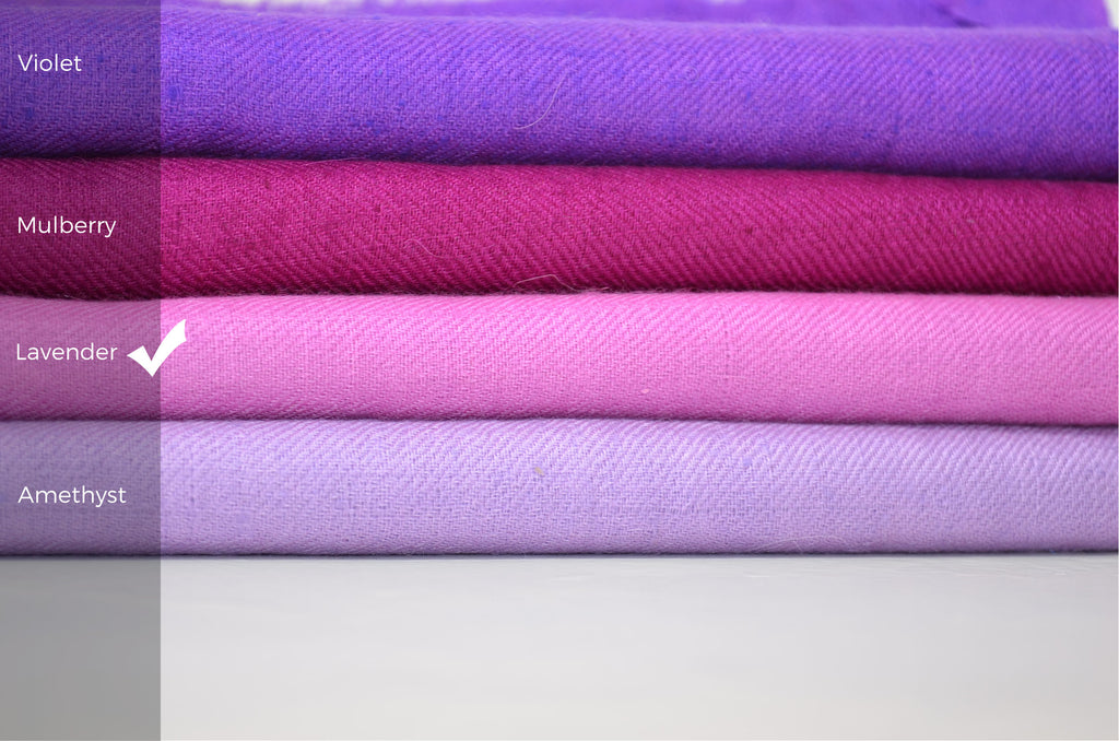 Beautifully light and scrumptiously soft "Lavender" Cashmere Scarf is hand woven from the highest grade of 100% pure Cashmere from Kashmir