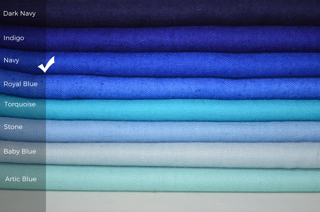 Beautifully light and scrumptiously soft "Navy Blue" Cashmere Scarf is hand woven from the highest grade of 100% pure Cashmere from Kashmir.