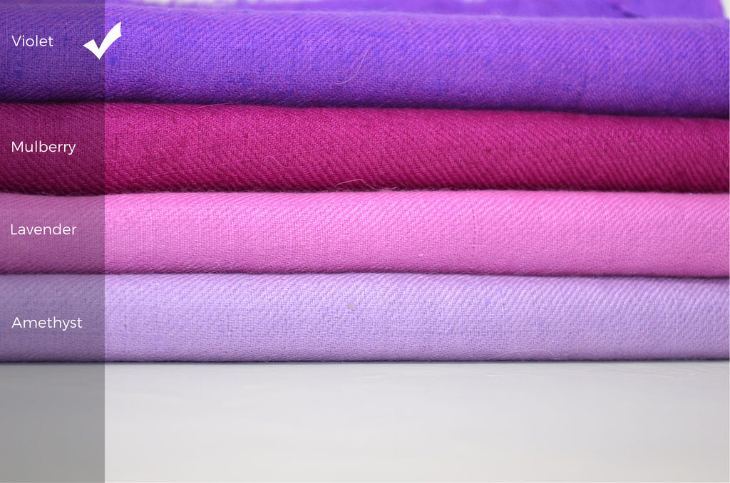 Beautifully light and scrumptiously soft "Violet" Cashmere Scarf is hand woven from the highest grade of 100% pure Cashmere from Kashmir.