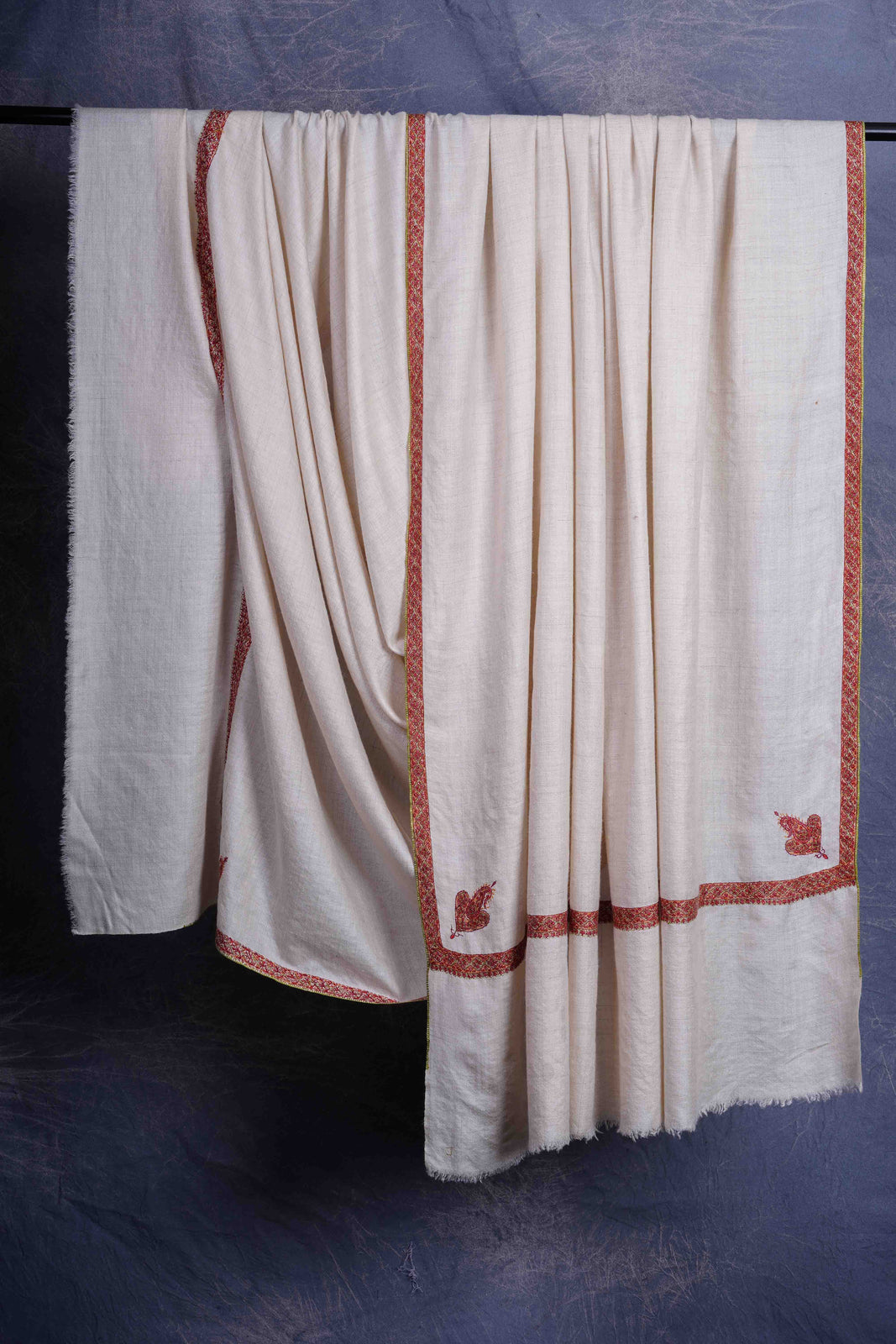 Ivory colour with Small Border Embroidery Cashmere Pashmina Shawl