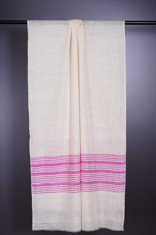 Pink Border stripe hand-woven Cashmere Pashmina Stole