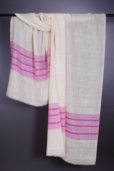 Pink Border stripe hand-woven Cashmere Pashmina Stole