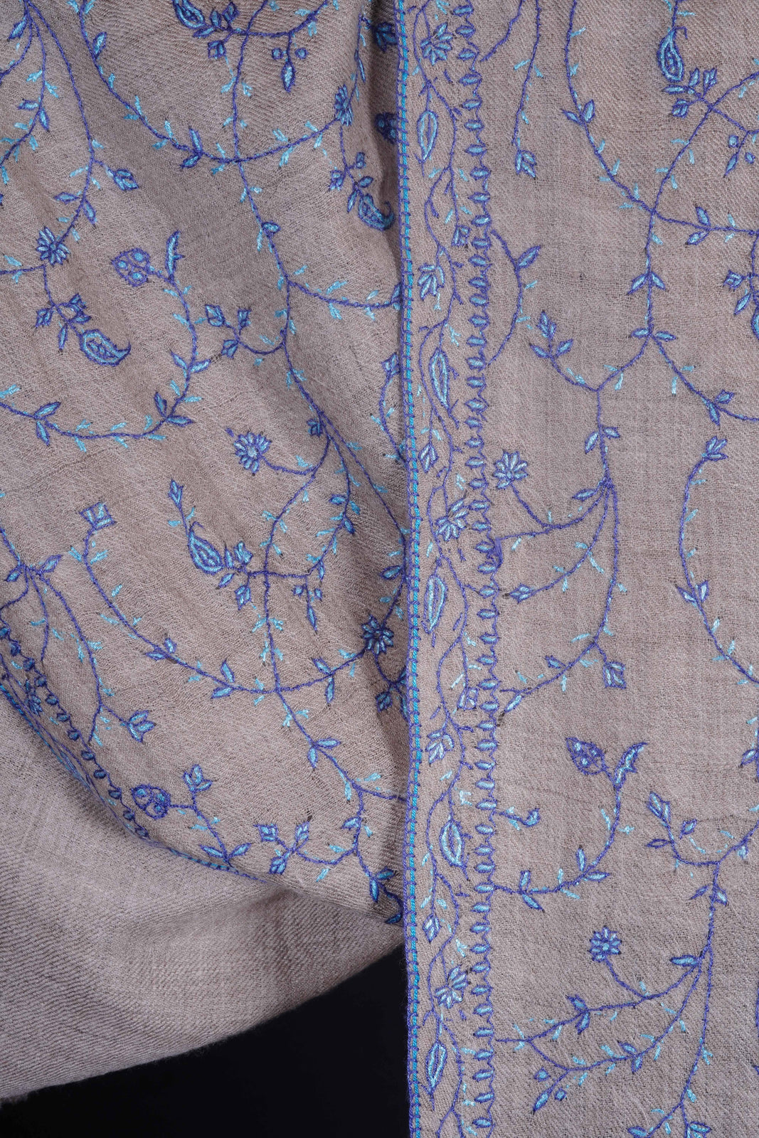 Un Dyed Natural Jali Embroidery Pashmina Cashmere Scarf