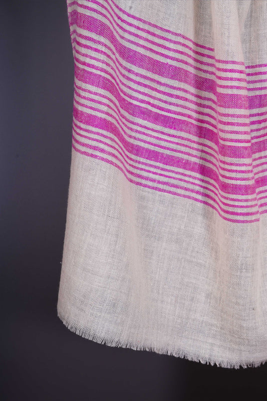 Pink Border stripe hand-woven Cashmere Pashmina Stole