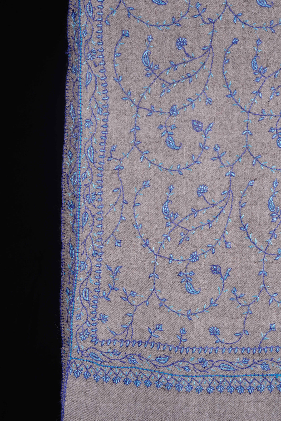 Un Dyed Natural Jali Embroidery Pashmina Cashmere Scarf