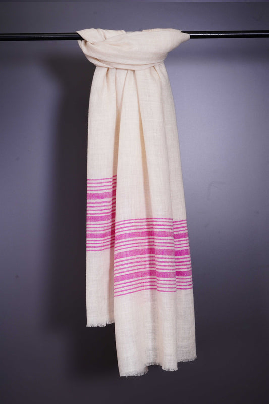 Pink Border stripe hand-woven Cashmere Pashmina Stole