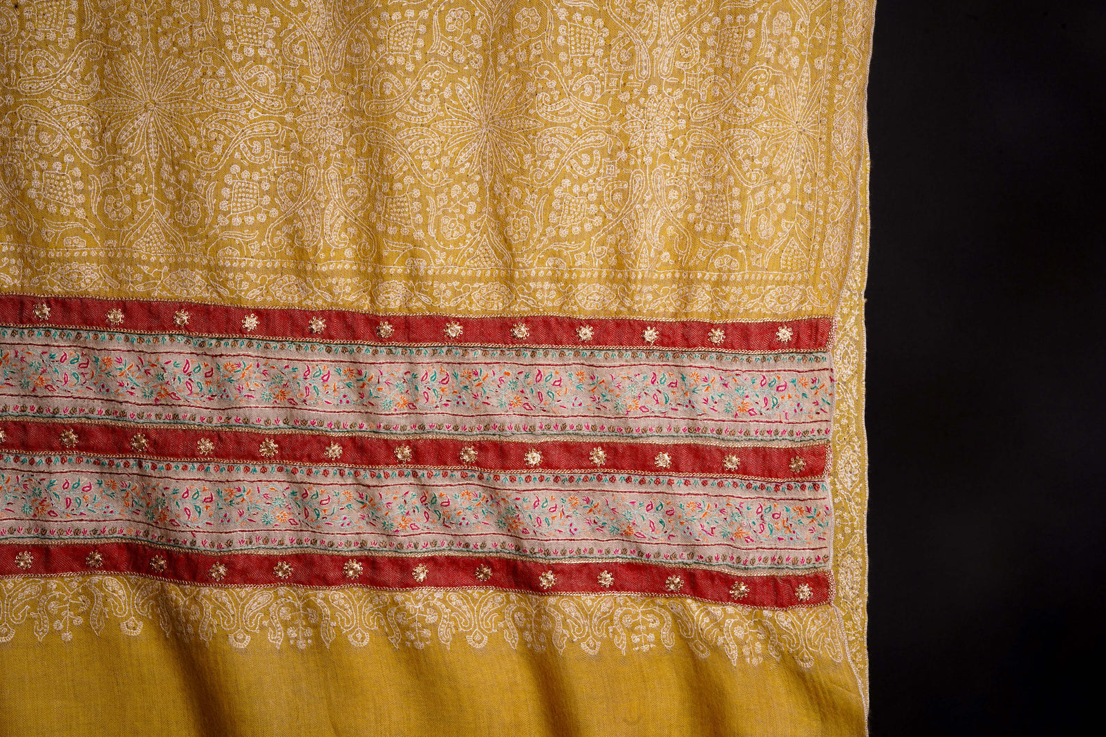 Lemon Jali Zari Embroidery Cashmere Pashmina Shawl