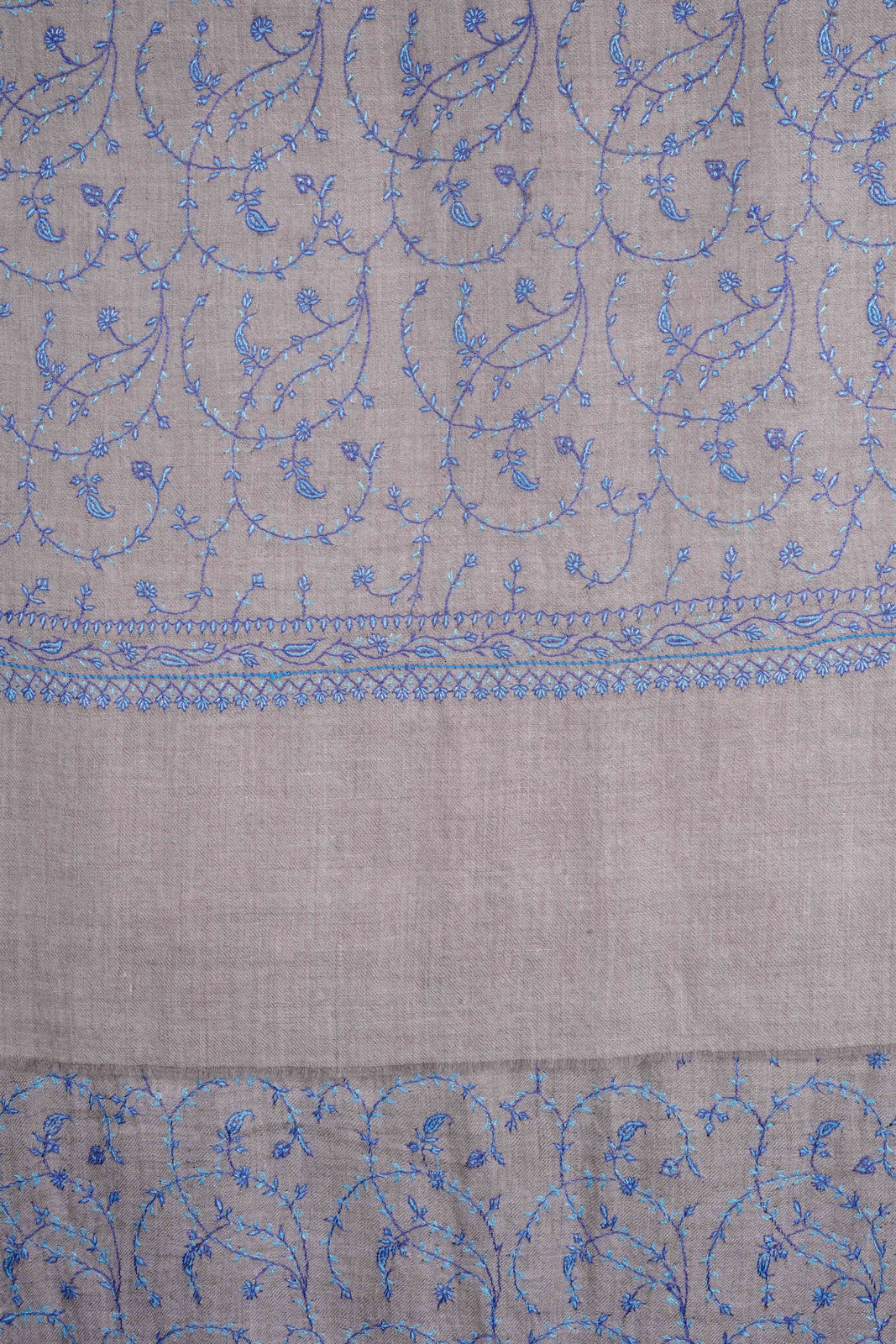 Ivory Jali With Blue Embroidery Pashmina Cashmere Scarf